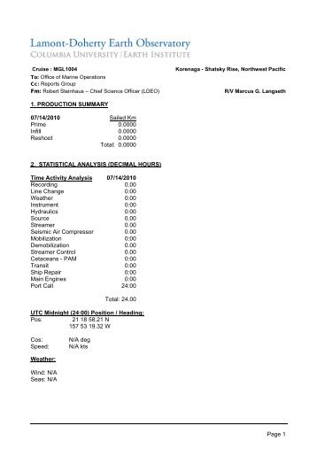 MGL Daily Report - Marine Geoscience Data System