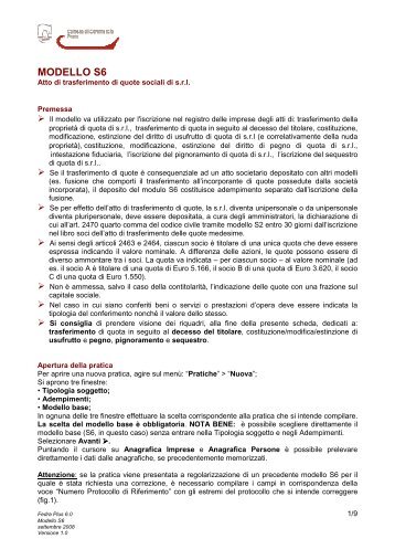 Fedra - Istruzioni compilazione modello S6 - CCIAA di Prato