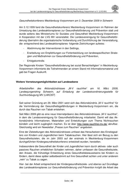 Projektbericht 2009 - Landesvereinigung für Gesundheitsförderung ...