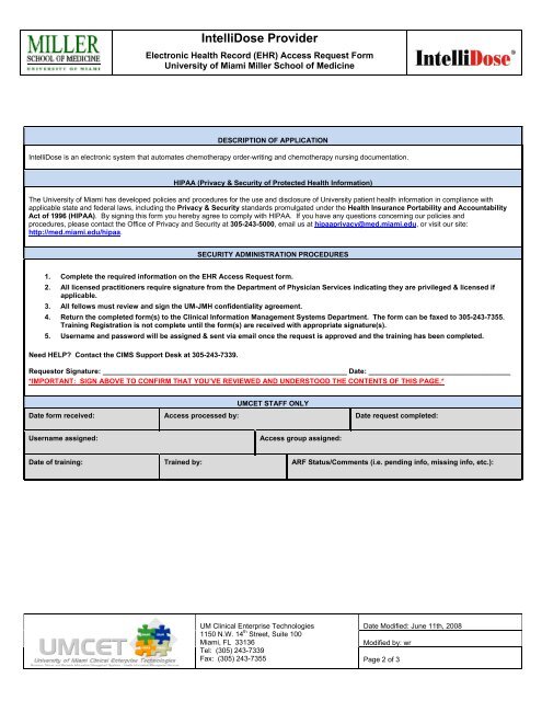 Intellidose Access Request Form - Provider - Clinical Enterprise ...