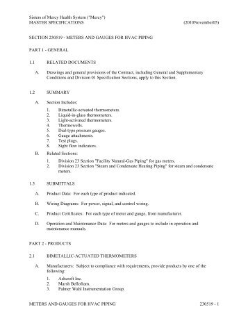 METERS AND GAUGES FOR HVAC PIPING 2305 - Mercy