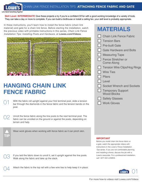 Chain Link Fence Installation Tips-Installing Posts and ... - Lowe's