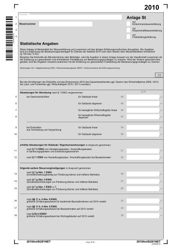 Anlage St - Statistische Angaben - Finanzamt