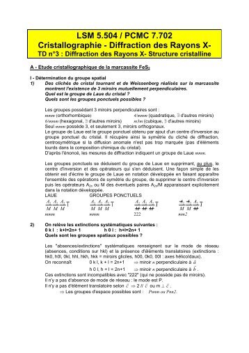 LSM 5.504 / PCMC 7.702 Cristallographie - Diffraction des Rayons X-
