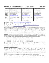 Chemistry 177 “General Chemistry I” Course Syllabus Fall 2012