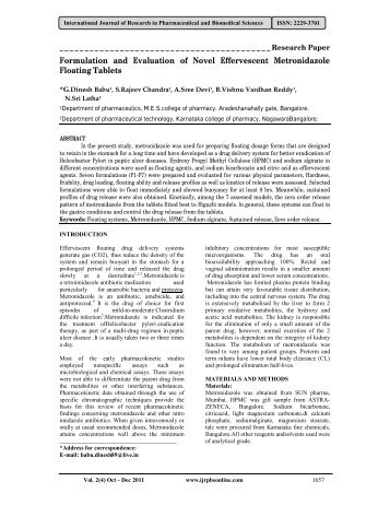 Formulation and Evaluation of Novel Effervescent Metronidazole ...
