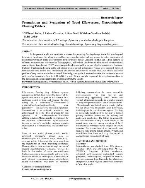 Formulation And Evaluation Of Novel Effervescent Metronidazole