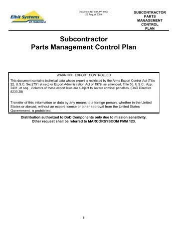 Subcontractor Parts Management Control Plan - Elbit Systems of ...