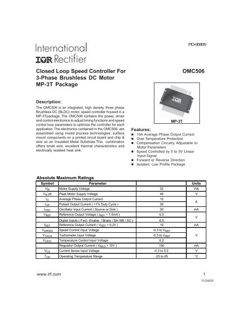 Ratings and parameters of BLDC motor.