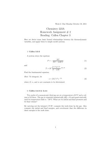 Chemistry 223A Homework Assignment # 2 Reading: Callen ...