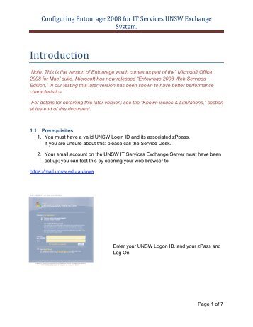 Download Entourage 2008 for Exchange Guide - UNSW IT