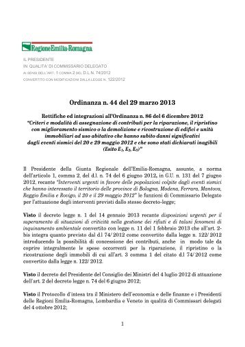 Ordinanza n. 44 del 29 marzo 2013 - Regione Emilia-Romagna