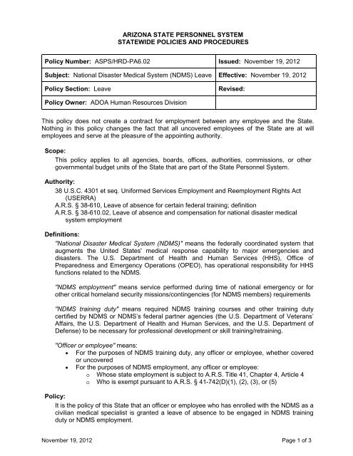 National Disaster Medical System &#40;NDMS&#41; Leave - Arizona Human ...