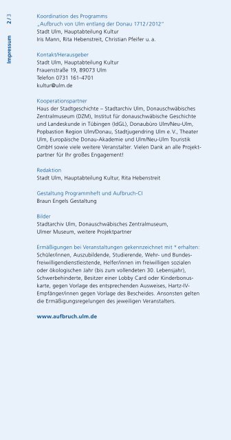 Programm - Aufbruch von Ulm entlang der Donau 1712 2012 - Ulm