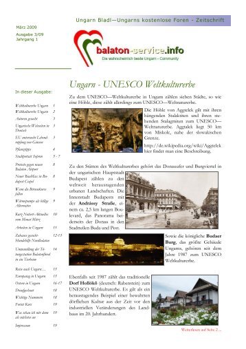 Ungarn - UNESCO Weltkulturerbe - balaton-service.info