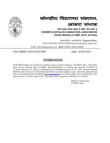 Tender Notice for Security of KVS RO AGRA - Kendriya Vidyalaya ...