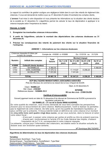 EXERCICE 08 : ALGORITHME ET CREANCES DOUTEUSES - Free