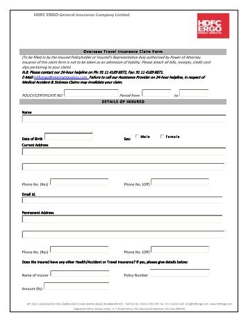 HDFC ERGO - Travel Insurance Claim form