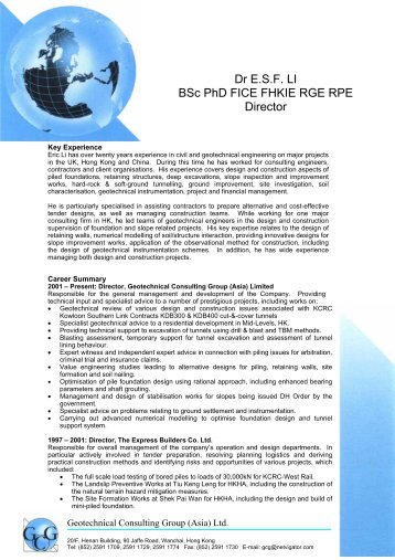 Dr E.S.F. LI BSc PhD FICE FHKIE RGE RPE Director - Geotechnical ...