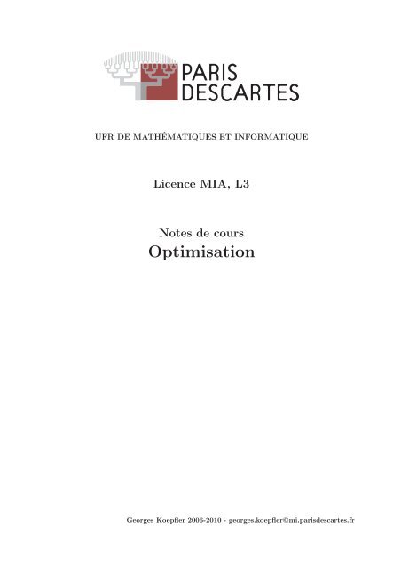 Notes de cours (pdf) - UFR MathÃ©matiques et Informatique