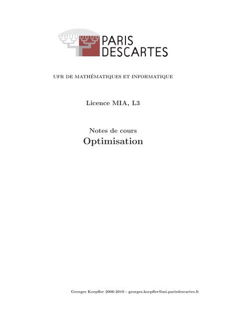 cours méthodes d'optimisation pdf