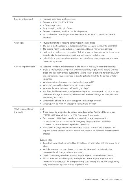 Emergency Department Models of Care 2012 - NSW Health