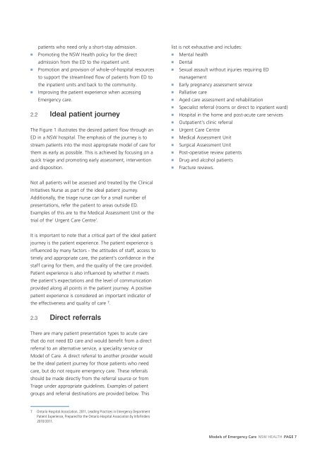 Emergency Department Models of Care 2012 - NSW Health