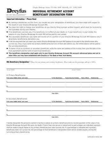 IRA Beneficiary Designation Form - Dreyfus