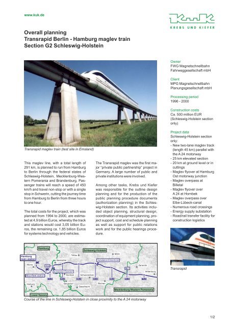 Overall planning Transrapid Berlin - Hamburg maglev train Section ...