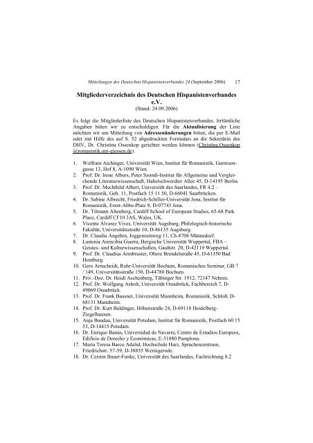 Mitteilungen des Deutschen Hispanistenverbandes e.V.