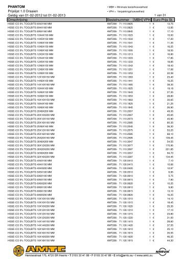 PHANTOM Prijslijst 1.0 Draaien Geldig van 01-02-2012 ... - A.M.T.C.