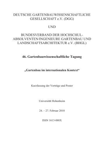 BHGL-Schriftenreihe Band 27/2010 - (DGG) und des