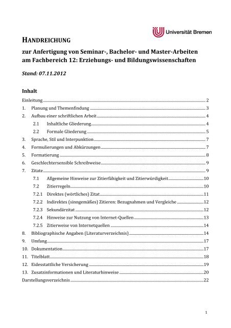 Handreichung wissenschaftliches Arbeiten FB12 - Universität Bremen