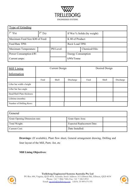 Mill Lining Questionnaire - Trelleborg.com.au