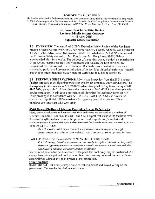 Plant 44 Audit Reports - Wright-Patterson Air Force Base