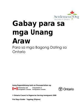 Gabay para sa mga Unang Araw - Immigration en Ontario