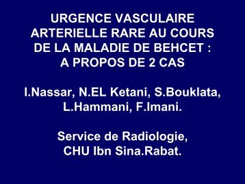 URGENCE VASCULAIRE ARTERIELLE RARE AU COURS DE LA ...