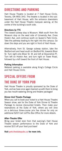 2013/2014 Hart House Theatre season brochure