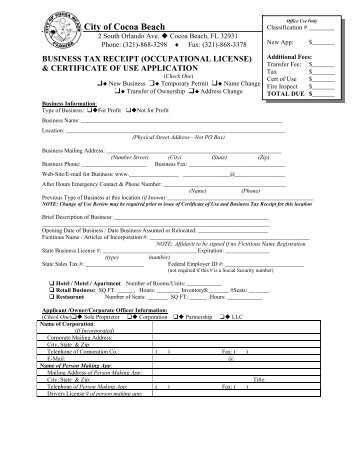 Business Tax Receipt Application/Certificate of Use - City of Cocoa ...