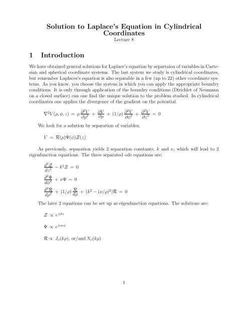 Solution to Laplace's Equation in Cylindrical Coordinates 1 ...