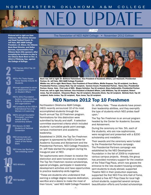 NEO Names 2012 Top 10 Freshmen - Northeastern Oklahoma A&M ...