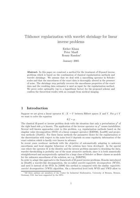 Tikhonov Regularization With Wavelet Shrinkage For Mathematik