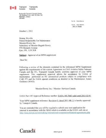 EASA part 145 approval certificate - Messier-Bugatti-Dowty