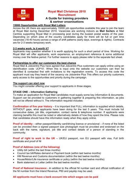 Royal Mail Christmas 2010 Recruitment A Guide for training 