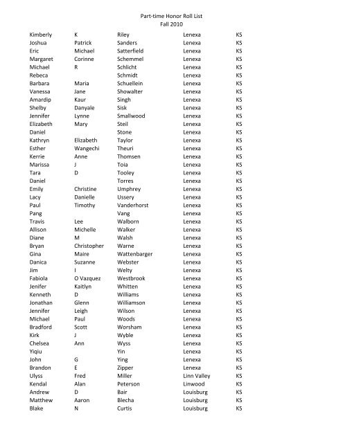 Part-time Honor Roll List Fall 2010 FIRST NAME MI LAST NAME ...