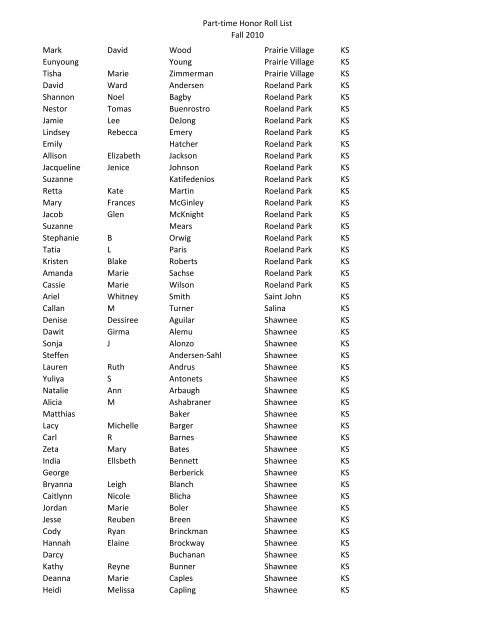 Part-time Honor Roll List Fall 2010 FIRST NAME MI LAST NAME ...