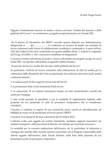 schema lettera conferimento incarico - Irpet