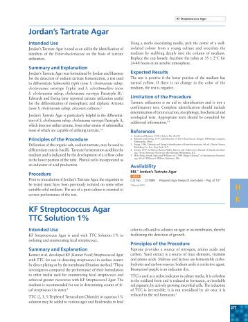 H - K Jordan's Tartrate Agar KF Streptococcus Agar ... - BVA Scientific