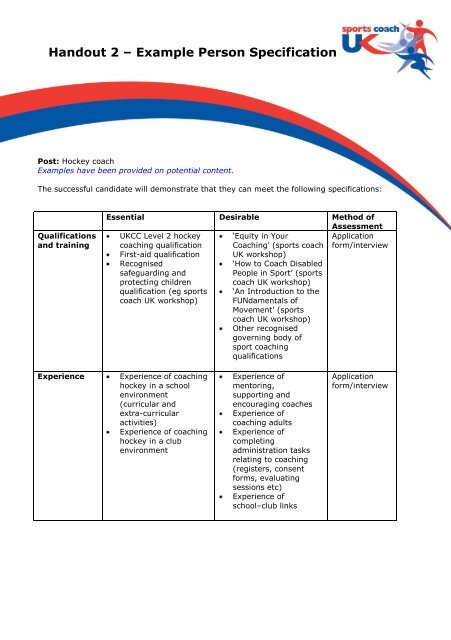 Handout 2 Example Person Specification pdf Sports Coach UK how-to-write-a-termination-letter-to-employee-for-misconduct