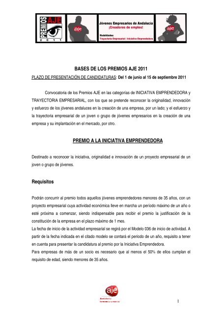 Bases Premios AJE 2011 - Asociación de Jóvenes Empresarios